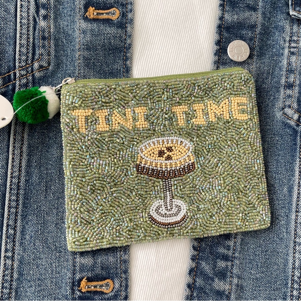 Tiny Time Coin Pouch Seed Bead Coin Pouch Beaded Coin Bag Green Coin Purse 🍸 - Picture 2 of 6